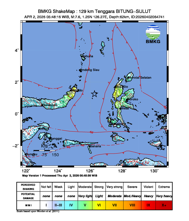 Peta guncangan gempa bumi