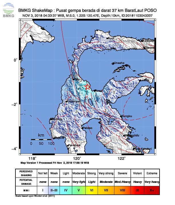 Gempabumi Tektonik M 5.0 Mengguncang Kabupaten Poso, Tidak Berpotensi Tsunami