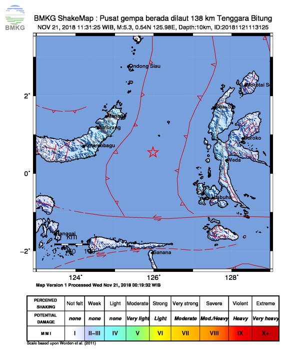 Gempabumi Tektonik M 5,3 Mengguncang Kota Bitung, Tidak Berpotensi Tsunami