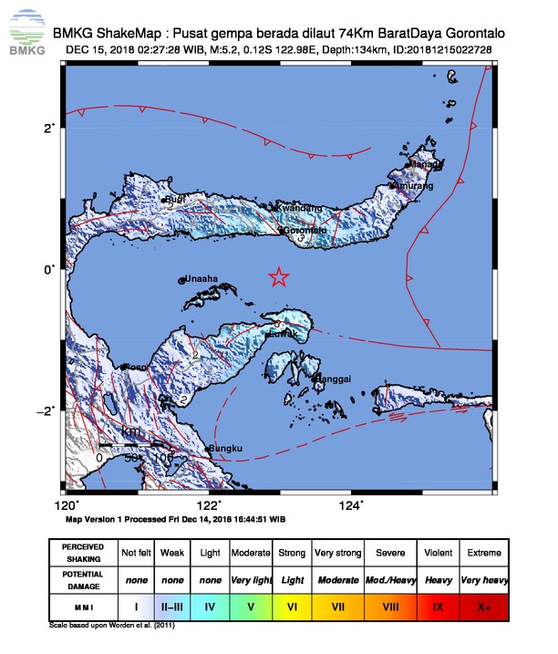 Gempabumi Tektonik M 5,2 Mengguncang Kota Gorontalo, Tidak Berpotensi Tsunami