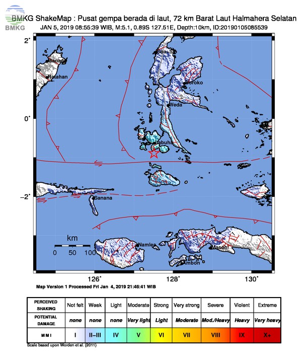 Gempabumi Tektonik M 5,1 Mengguncang Kabupaten Halmahera Selatan, Tidak Berpotensi Tsunami