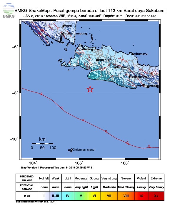 Gempabumi Tektonik M 5,4 Mengguncang Kabupaten Sukabumi, Tidak Berpotensi Tsunami