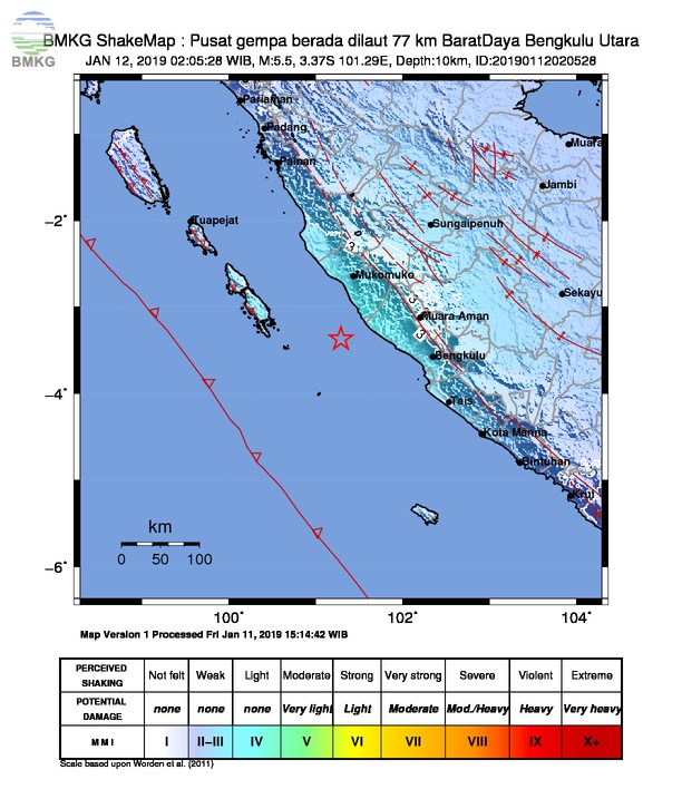 Gempabumi Tektonik M 5,5 Mengguncang Kabupaten Mukomuko, Tidak Berpotensi Tsunami