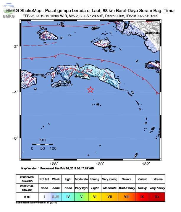 Gempabumi Tektonik M 5,2 Mengguncang Kabupaten Maluku Tengah, Tidak Berpotensi Tsunami