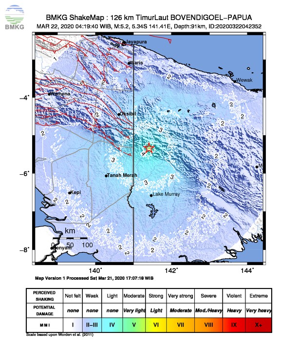Gempabumi Tektonik M 5,2 di Boven Digoel-Papua, Tidak Berpotensi Tsunami