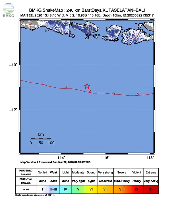 Gempabumi Tektonik M 5,2 di Samudra Hindia Selatan Bali-Nusa Tenggara, Tidak Berpotensi Tsunami