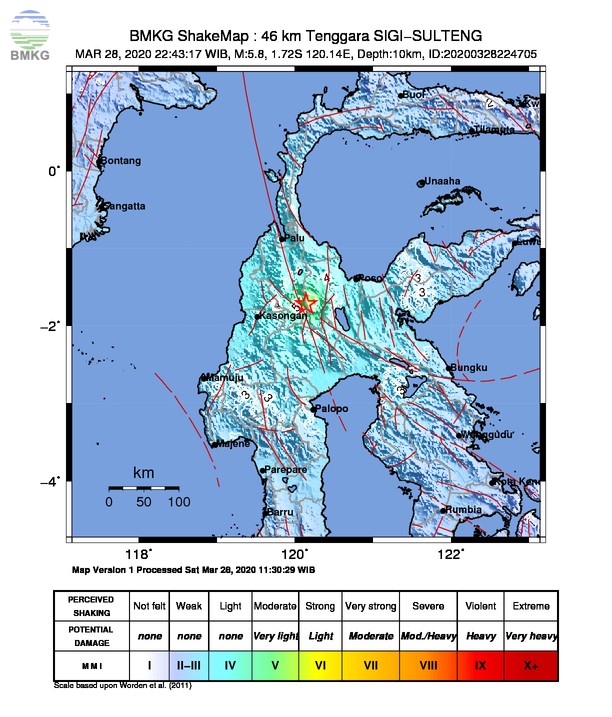 Gempabumi Tektonik M 5,8 Mengguncang Sigi, Tidak Berpotensi Tsunami