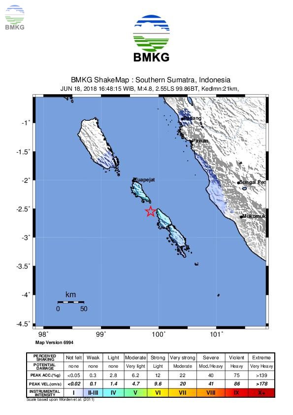Gempabumi Tektonik M=5.1 Mengguncang Kabupaten Kepulauan Mentawai, Tidak Berpotensi Tsunami