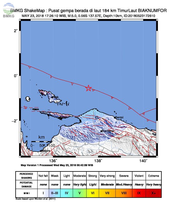 Gempabumi Tektonik M=5.0 Mengguncang Biak Numfor-Papua, Tidak Berpotensi Tsunami