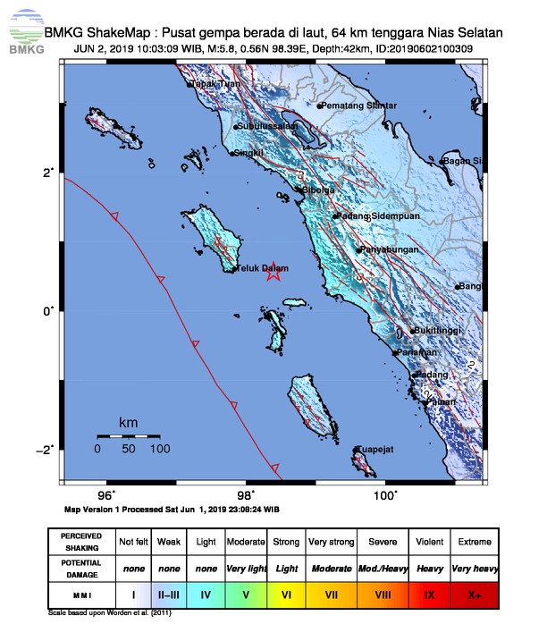 Gempabumi Tektonik M 5,8 Mengguncang Kabupaten Nias Selatan, Tidak Berpotensi Tsunami