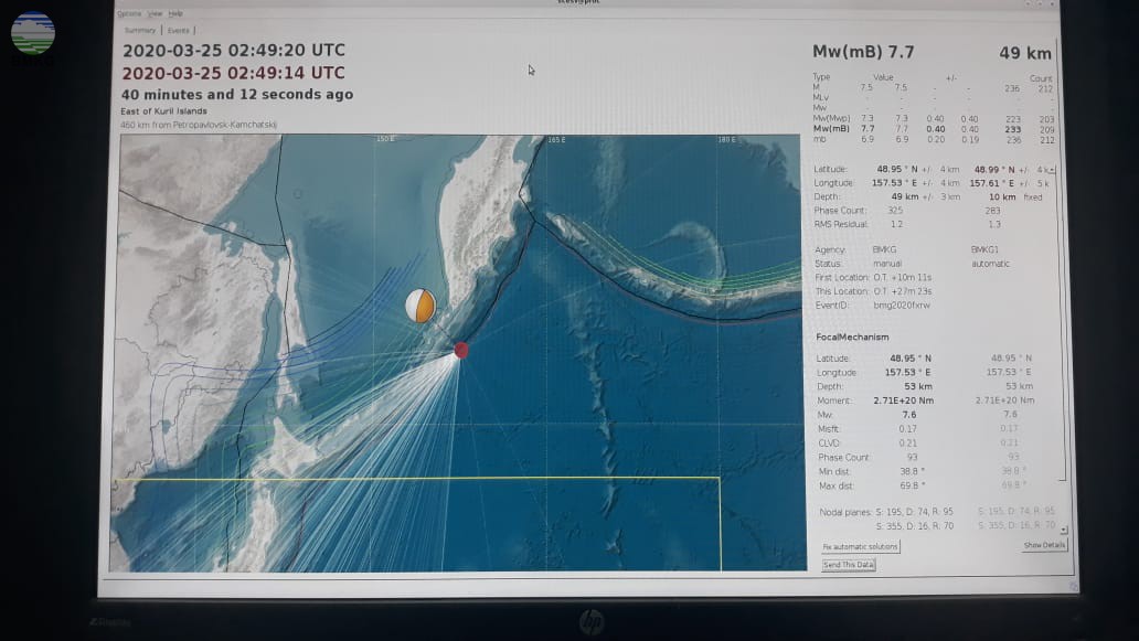 Gempa Tektonik M 7,6 Guncang Kepulauan Kuril Rusia