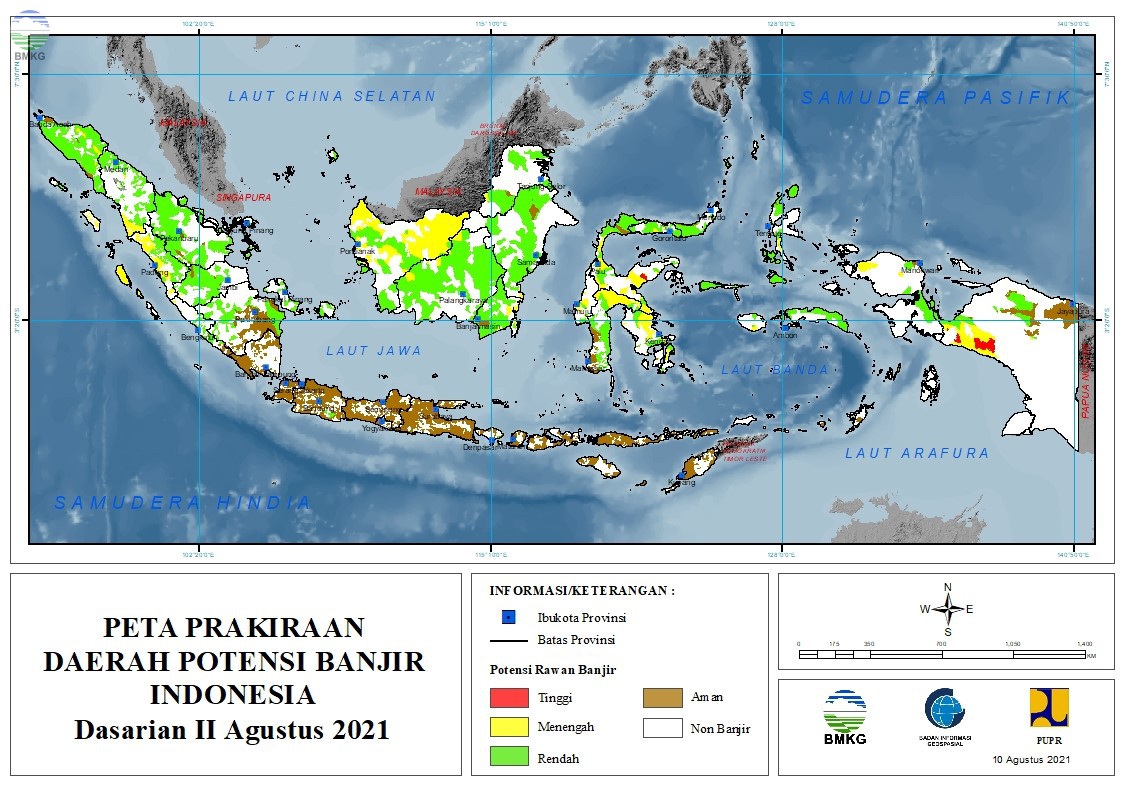 Prakiraan Daerah Potensi Banjir Dasarian II - III Agustus dan I September 2021
