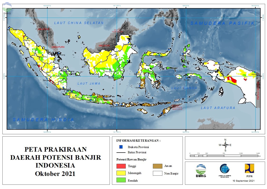 Prakiraan Daerah Potensi Banjir Bulan Oktober, November dan Desember 2021