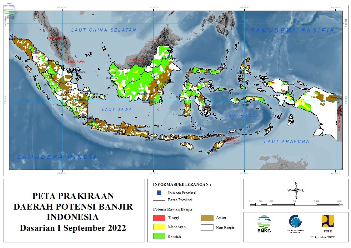 Peta Potensi Banjir Dasarian I September 2022