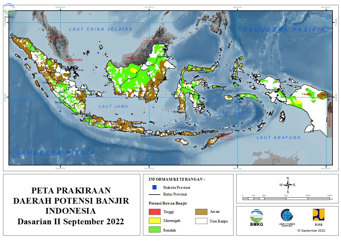 Prakiraan Daerah Potensi Banjir Dasarian II, III September, dan I Oktober 2022