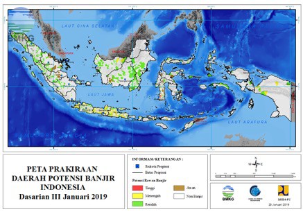 Peta Potensi Rawan Banjir Dasarian Bulan Januari dan Februari 2019