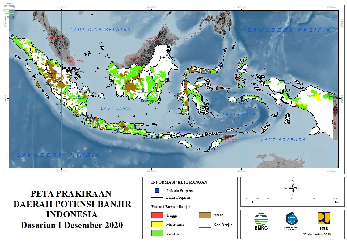 Prakiraan Daerah Potensi Banjir Dasarian I- III Desember 2020