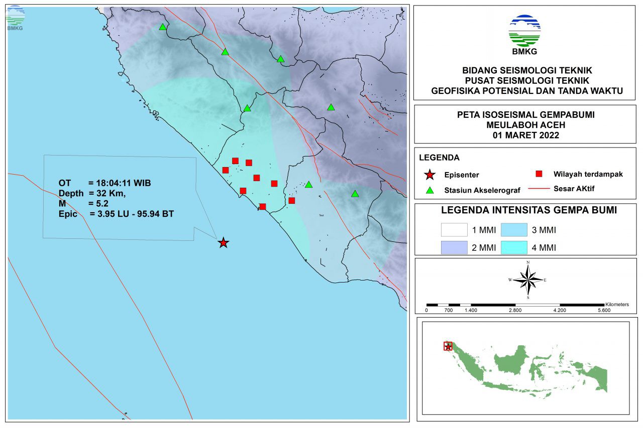 Peta Isoseismal Gempabumi Meulaboh - Aceh, 01 Maret 2022