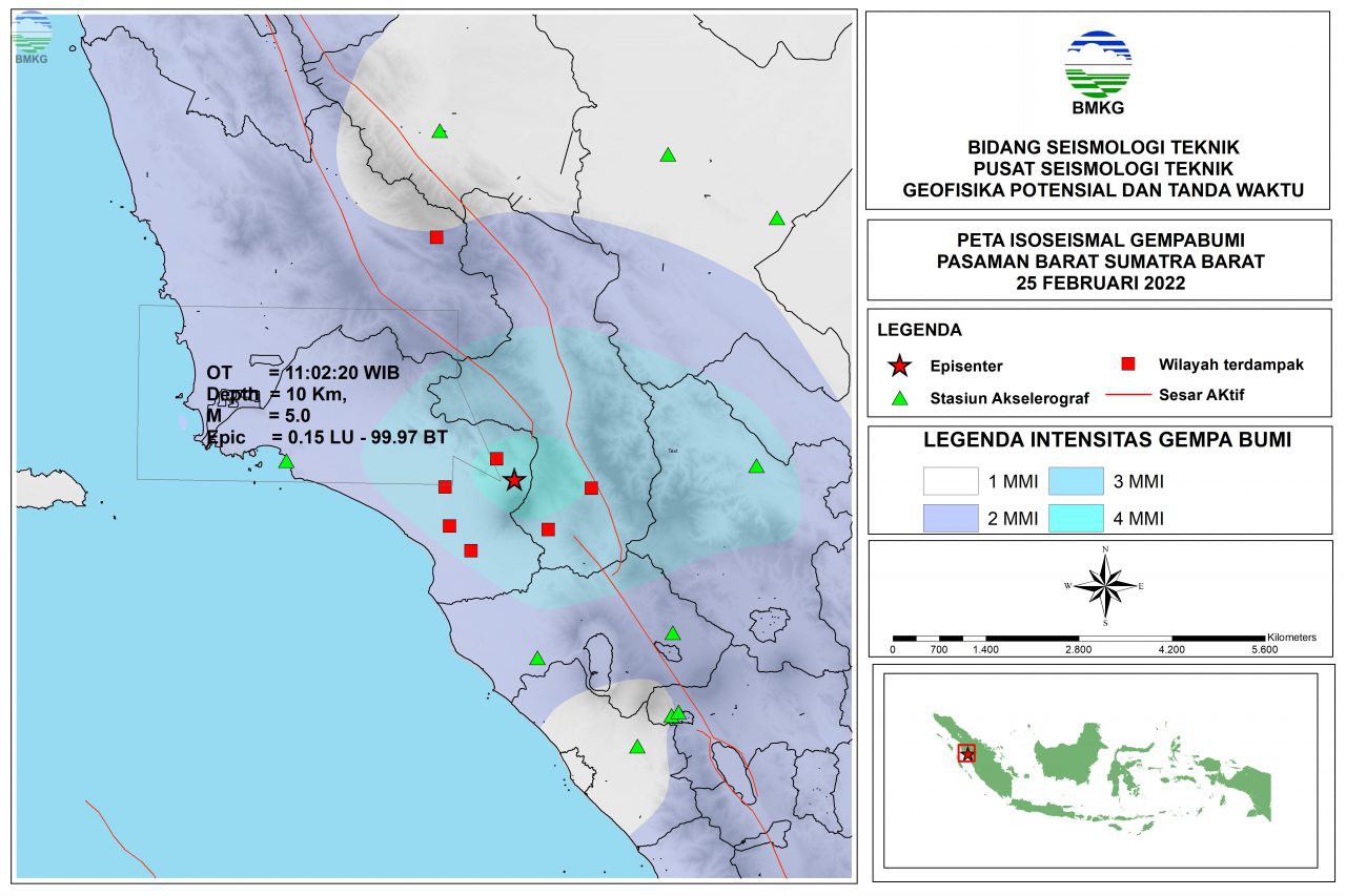 Peta Isoseismal Gempabumi Pasaman Barat - Sumatra Barat, 25 Februari 2022