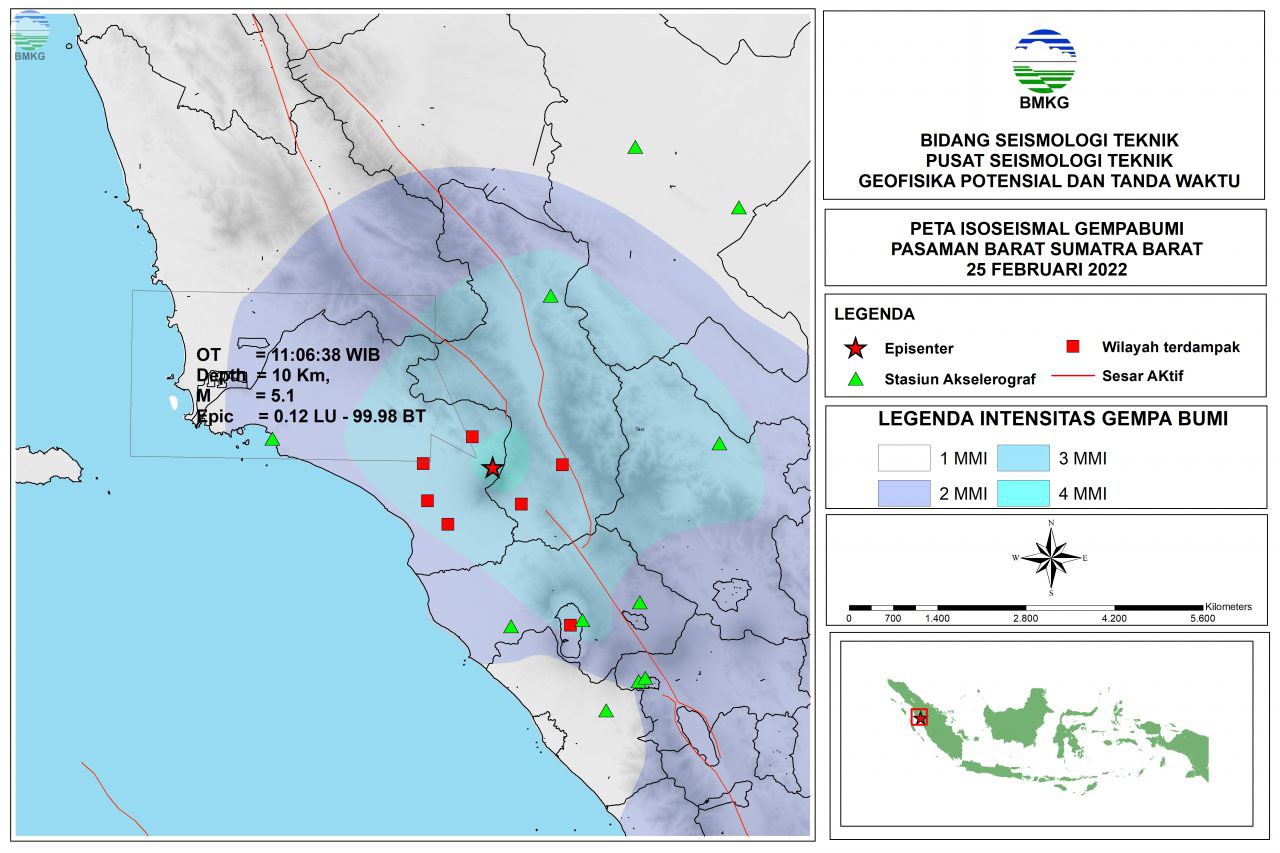 Peta Isoseismal Gempabumi Pasaman Barat - Sumatra Barat, 25 Februari 2022