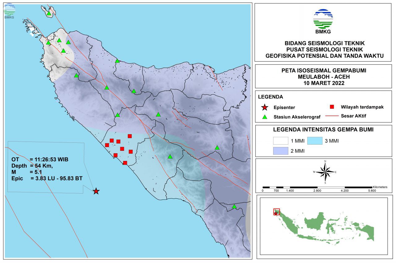 Peta Isoseismal Gempabumi Meulaboh - Aceh, 10 Maret 2022