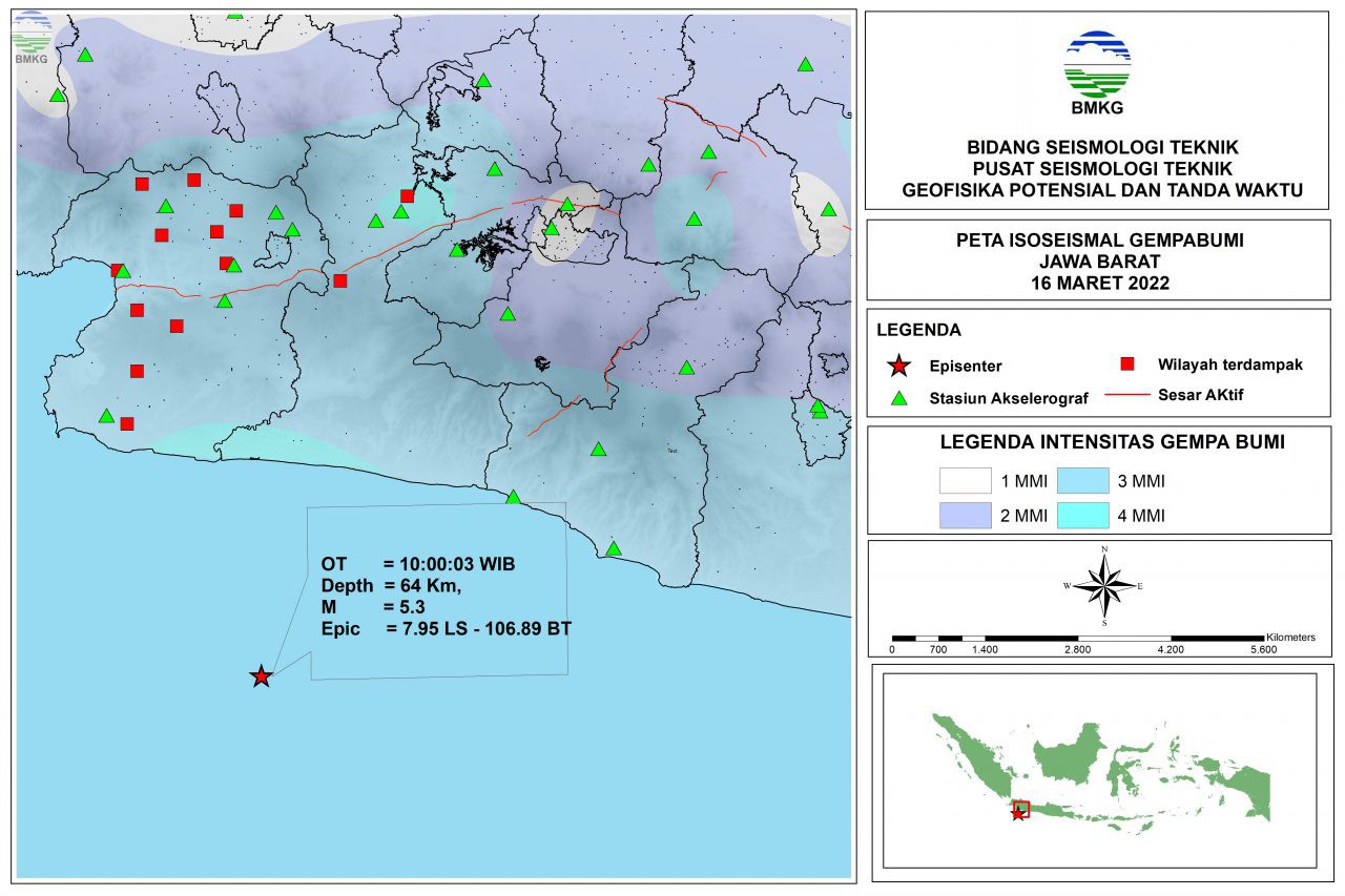 Peta Isoseismal Gempabumi Jawa Barat, 16 Maret 2022