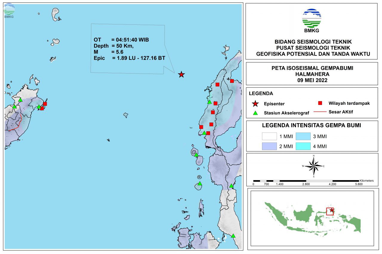 Peta Isoseismal Gempabumi Halmahera, 09 Mei 2022