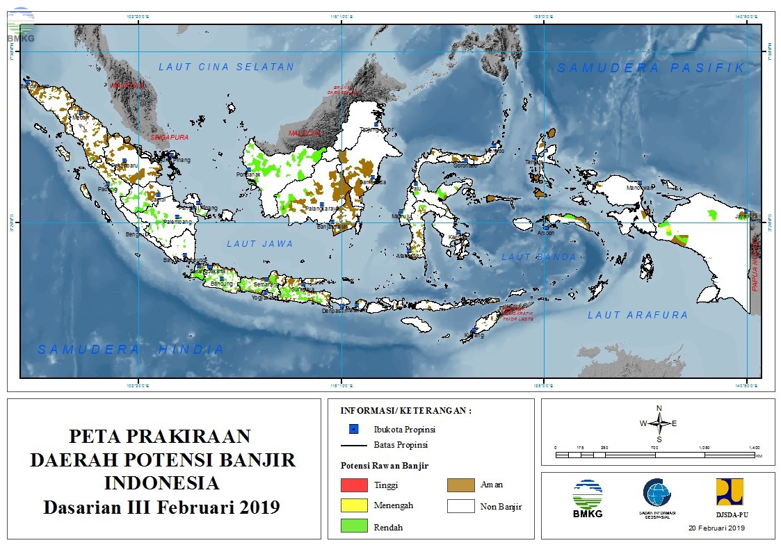 Peta Potensi Rawan Banjir Dasarian III Bulan Februari dan Dasarian I - II Maret 2019