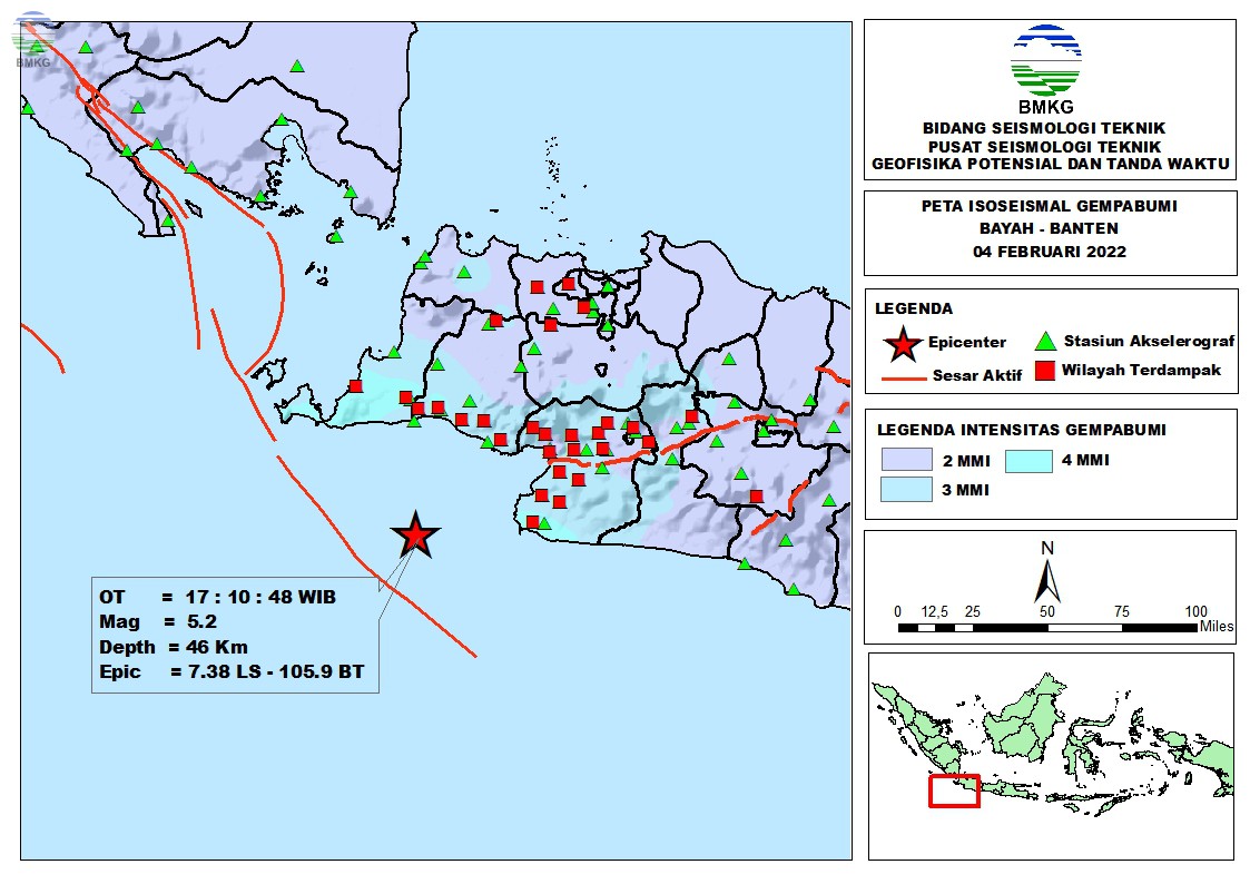 Peta Isoseismal Gempabumi Bayah - Banten, 04 Februari 2022