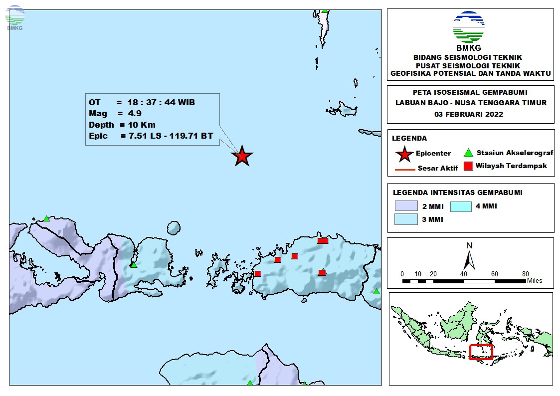 Peta Isoseismal Gempabumi Labuan Bajo - Nusa Tenggara Timur, 03 Februari 2022