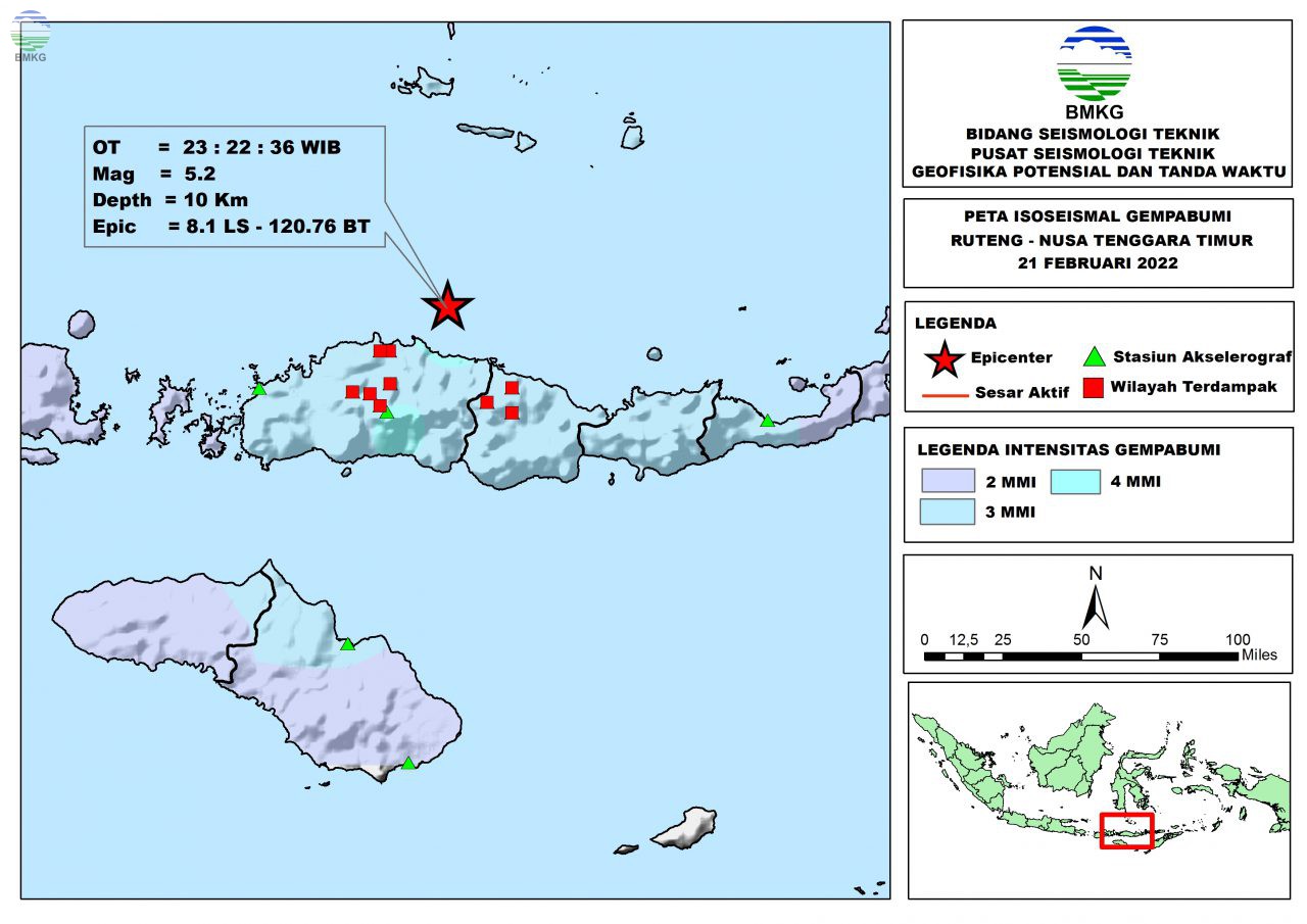 Peta Isoseismal Gempabumi Ruteng - Nusa Tenggara Timur, 21 Februari 2022