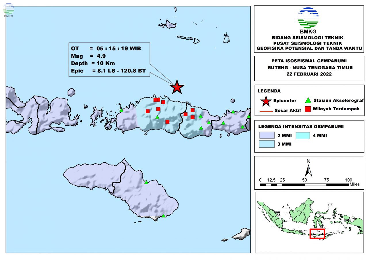 Peta Isoseismal Gempabumi Ruteng - Nusa Tenggara Timur, 22 Februari 2022