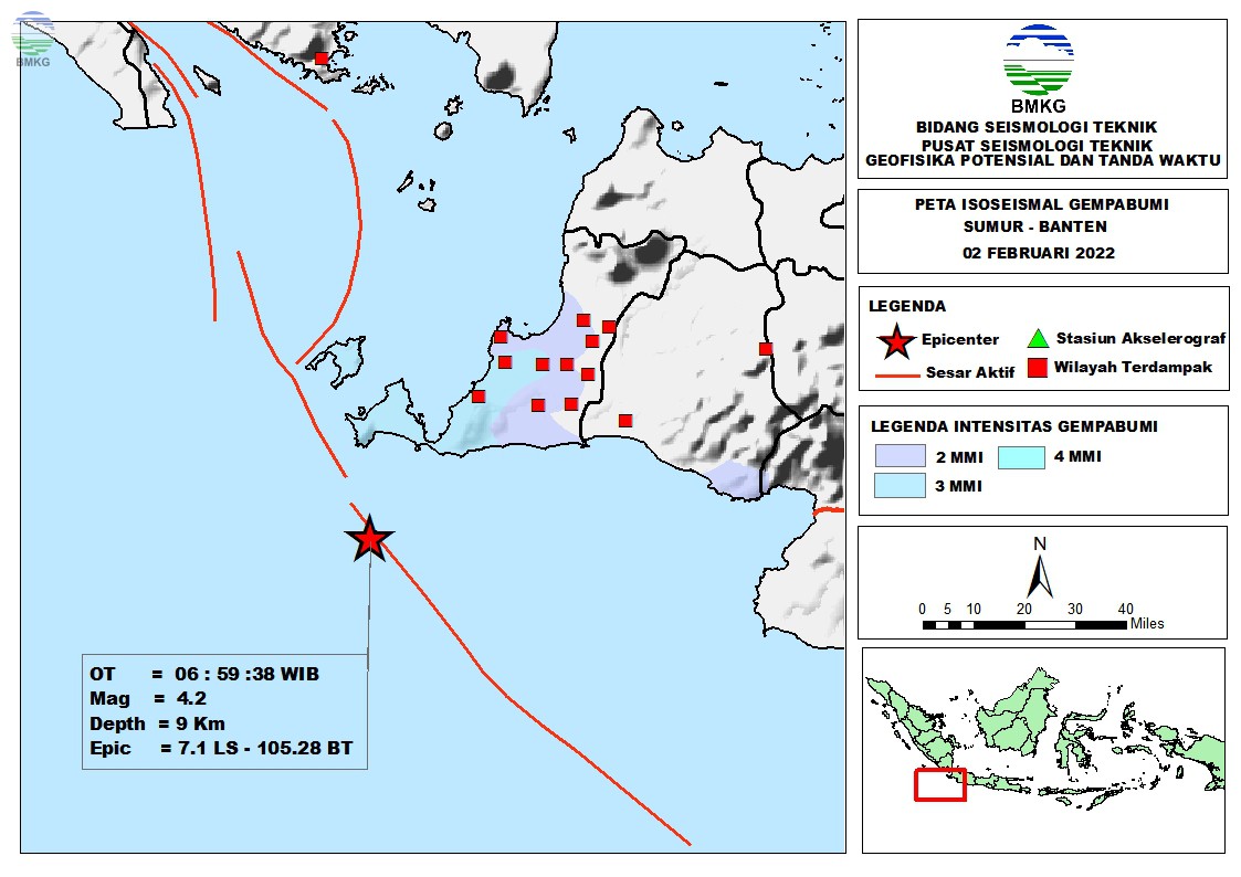 Peta Isoseismal Gempabumi Sumur - Banten, 02 Februari 2022