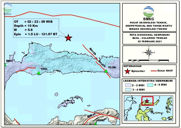 Peta Isoseismal Gempabumi BUOL - Sulawesi Tengah, 23 Februari 2021