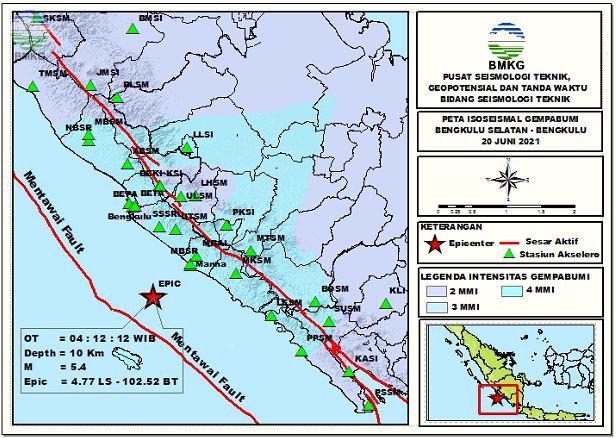 Peta Isoseismal Gempabumi Bengkulu Selatan, Bengkulu 20 Juni 2021