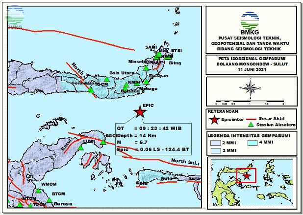 Peta Isoseismal Gempabumi Bolaang Mongondow, Sulawesi Utara 11 Juni 2021