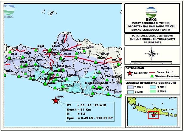 Peta Isoseismal Gempabumi Gunung Kidul, D.I. Yogyakarta 28 Juni 2021