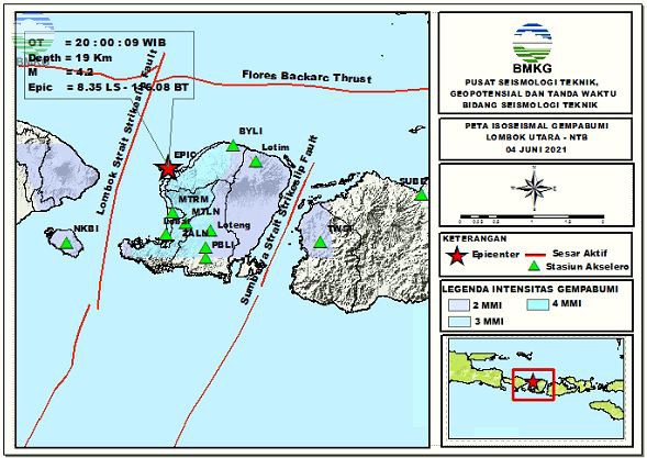 Peta Isoseismal Gempabumi Lombok Utara, NTB 04 Juni 2021