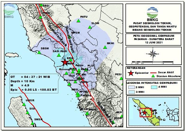 Peta Isoseismal Gempabumi Pasaman, Sumatera Barat 12 Juni 2021