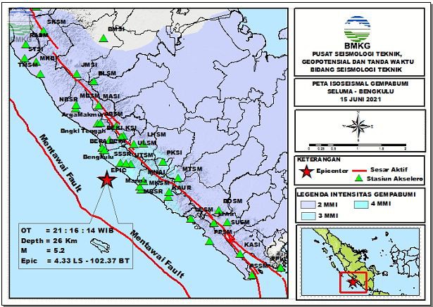 Peta Isoseismal Gempabumi Seluma, Bengkulu 15 Juni 2021