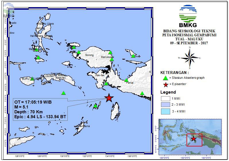 Peta Isoseismal Gempabumi Maluku Tenggara Barat - Maluku 09 September 2017