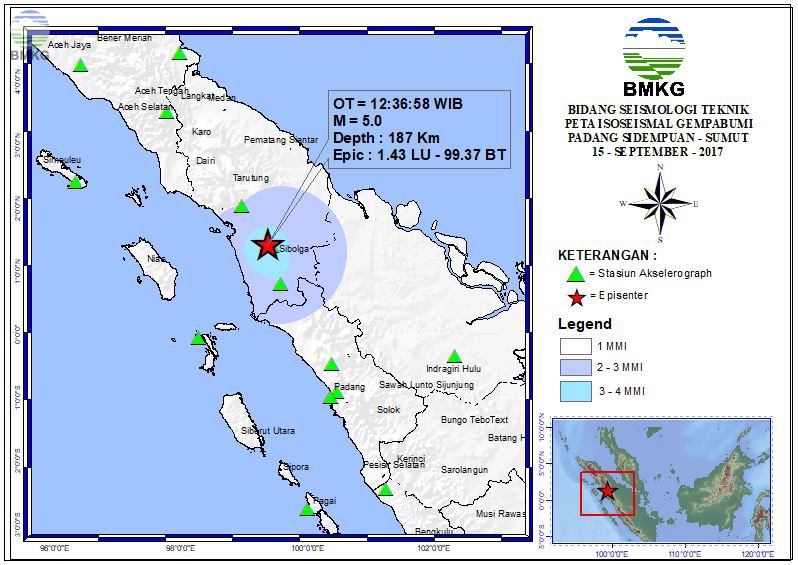 Peta Isoseismal Gempabumi Padang Sidempuan - Sumut 15 September 2017