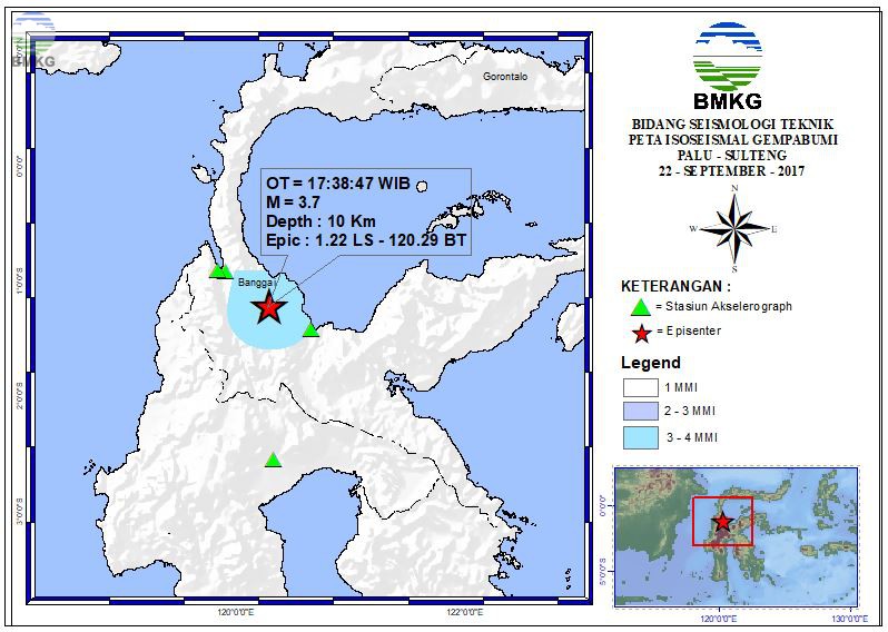 Peta Isoseismal Gempabumi Palu - Sulteng 22 September 2017