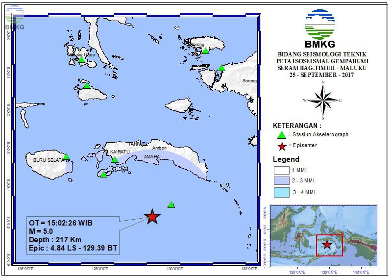 Peta Isoseismal Gempabumi Seram Bagian Timur - Maluku 25 September 2017