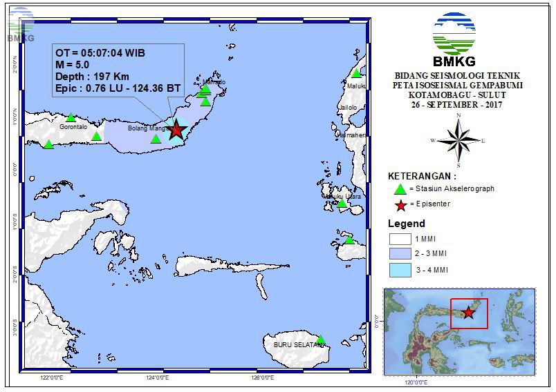 Peta Isoseismal Gempabumi Kotamobagu - Sulut 26 September 2017