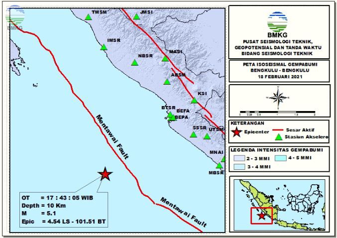 Peta Isoseismal Gempabumi Bengkulu - Bengkulu, 18 Februari 2021