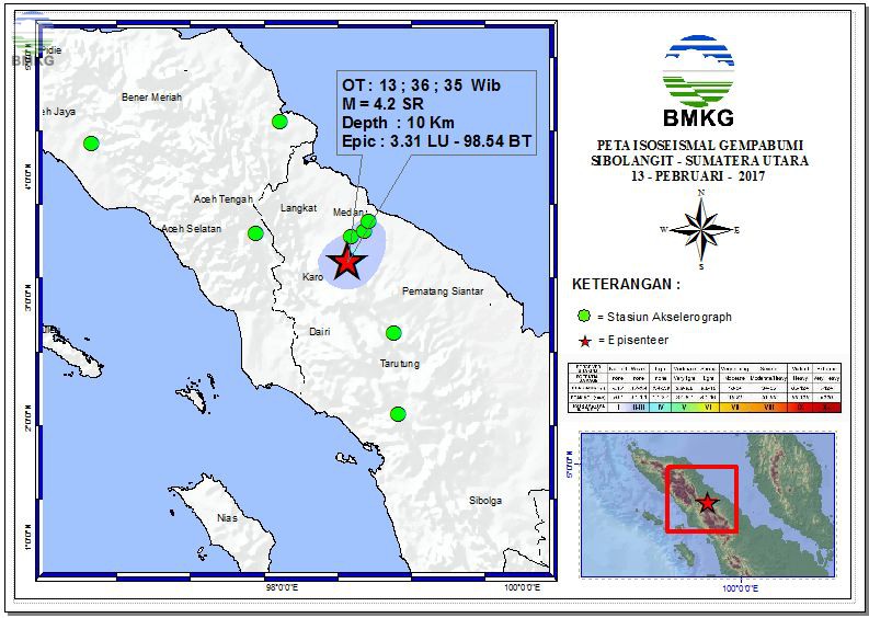 Peta Isoseismal Gempabumi Sibolangit-Sumatera Utara 13 Februari 2017
