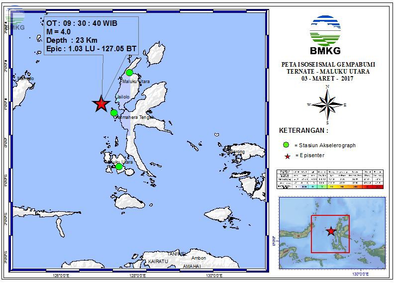 Peta Isoseismal Gempabumi Ternate - Maluku Utara 03 Maret 2017