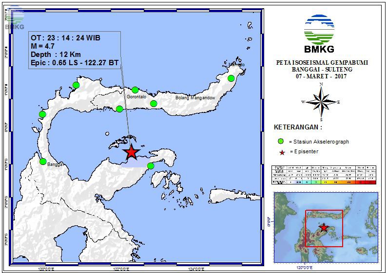 Peta Isoseismal Gempabumi Banggai - Sulteng 07 Maret 2017