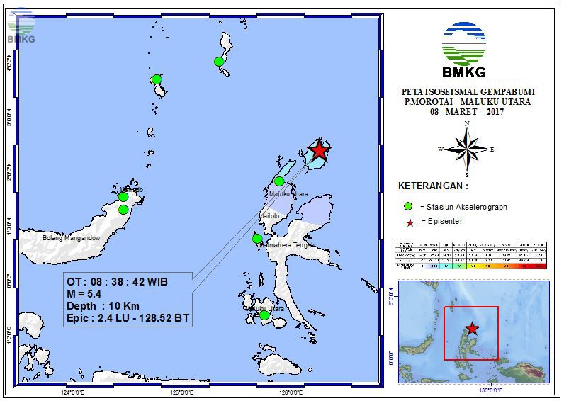 Peta Isoseismal Gempabumi Pulau Morotai - Maluku Utara 08 Maret 2017